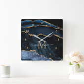 Navy Blauw Goud Marmer Custom Letter Naam Klok (Huis)