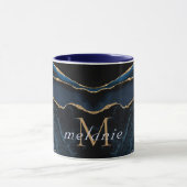 Navy Blauw Goud Marmer Custom Letter Naam Mok Gift (Midden)
