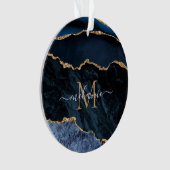 Navy Blauw Goud Marmer Custom Letter Naam Ornament (voorkant)