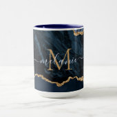 Navy Blauw Goud Marmer Custom Naam Letter Mok (Midden)