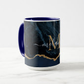 Navy Blauw Goud Marmer Custom Naam Letter Mok (Voorkant links)