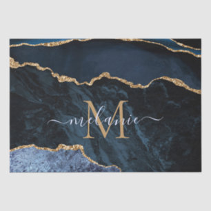 Navy Blauw Goud Marmeren Letter Naam Weefselpapier Tissuepapier
