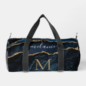 Navy Blauw Goud Marmeren Monogram Aangepaste Jouw  Plunjezak (Achterkant)