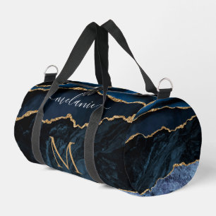 Navy Blauw Goud Marmeren Monogram Aangepaste Jouw Plunjezak
