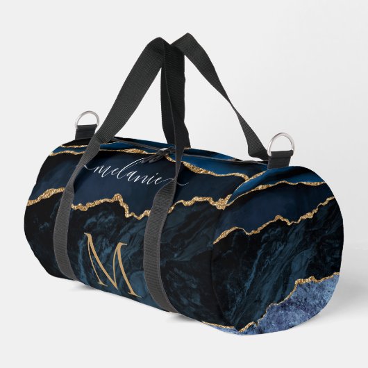 Navy Blauw Goud Marmeren Monogram Aangepaste Jouw  Plunjezak (Linkerhoek)