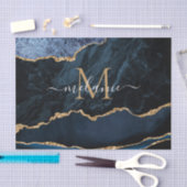 Navy Blauw Goud Marmeren Monogram Naam Weefseldocu Tissuepapier (Craft)