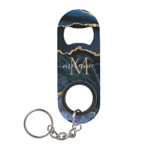 Navy Blauw Goud Naam Letter Sleutelhanger Flesopen Mini Flessenopener