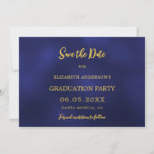 Navy blauw goud pet confetti Graduation Party Save The Date (Achterkant)