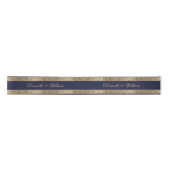 Navy Blauw  Goud Rozen Kalligrafie Bruiloft Lint (Voorkant)