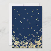 Navy Blauw Goud Rozen Vlinders Quinceanera Kaart (Achterkant)