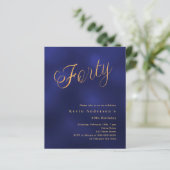 Navy blauw goud script 40e verjaardag uitnodiging (Staand voorkant)