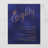 Navy blauw goud script 80ste verjaardag uitnodigin (Voorkant)