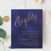 Navy blauw goud script 80ste verjaardag uitnodigin