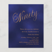 Navy blauw goud script 90ste verjaardag uitnodigin (Voorkant)