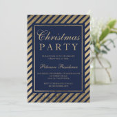 Navy blauw goud strepen corporate chique kerst kaart (Staand voorkant)