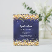 Navy blauw goud verjaardagsuitnodiging (Staand voorkant)