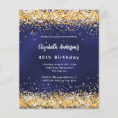 Navy blauw goud verjaardagsuitnodiging (Voorkant)