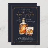 Navy Blauw Goud Whiskey Fles Verjaardag uitnodigin Kaart (Voorkant / Achterkant)