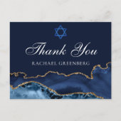 Navy Blauw Gouden Aangepaste Bat Mitzvah Dank Je Briefkaart (Voorkant)