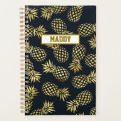 Navy Blauw Gouden Ananas Gepersonaliseerd Jaarlijk Planner (Voorkant)