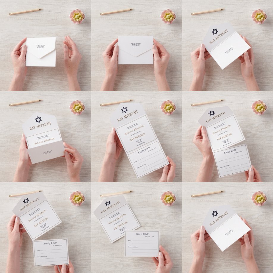 Navy Blauw Gouden Bar Vleermuis Mitzvah Alles in é All In One Uitnodiging