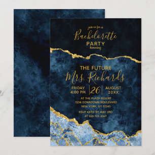 Navy Blauw Gouden Folie Bachelorette Party Uitnodi Kaart