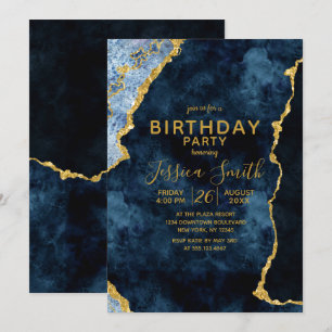 Navy Blauw & Gouden Folie Verjaardagsfeestuitnodig Kaart