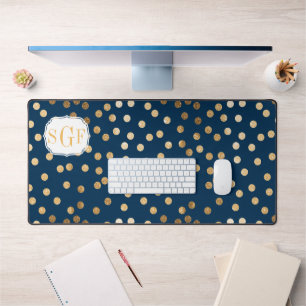 Navy Blauw Gouden Glitter Dot Patroon Bureaumat