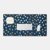 Navy Blauw Gouden Glitter Dot Patroon Bureaumat (Keyboard & Muis)