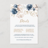 Navy blauw & gouden rozen Wedding Details Informatiekaartje (Voorkant)