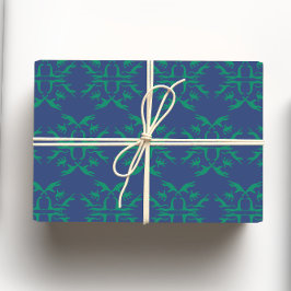 Navy Blauw & Groen Loch Ness Monster Damask Inpakpapier Vel