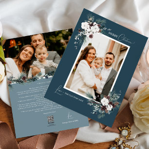 Navy blauw groen vintage kerst twee foto feestdagenkaart