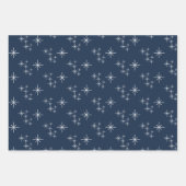Navy Blauw Kerstmis Sneeuwvlokken Evergreen Bomen Inpakpapier Vel (Voorkant)