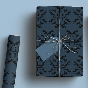 Navy Blauw Loch Ness Monster Damask Cadeaupapier