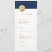 Navy blauw minimalistisch modern huwelijksmenu menu (Voorkant)