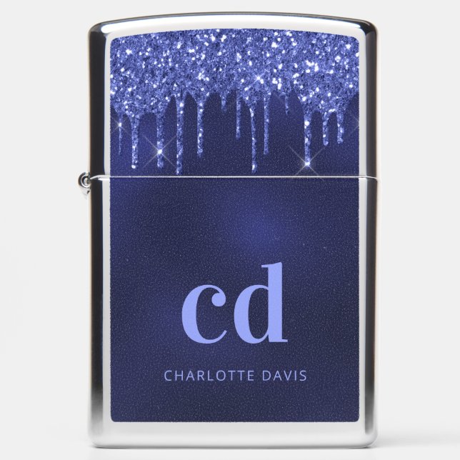 Navy blauw monogram initialen glitter druppels (Voorkant)