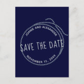 Navy Blauw Nautisch Touw Bruiloft Save the Date Aankondigingskaart (Voorkant)