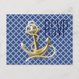 Navy Blauw patroon anker nautische bruiloft rsvp Uitnodiging Briefkaart