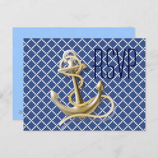 Navy Blauw patroon anker nautische bruiloft rsvp Uitnodiging Briefkaart (Voorkant / Achterkant)