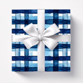 Navy blauw Plaid Waterverf patroon Cadeaupapier