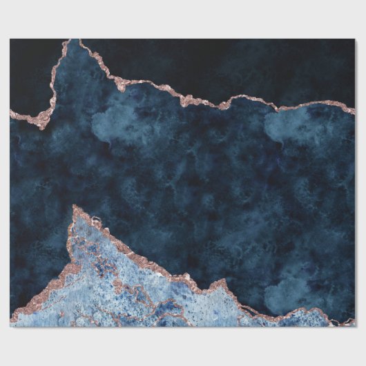 Navy Blauw & Roos Gouden Folie Agaat Marmer Cadeaupapier (Vlak)