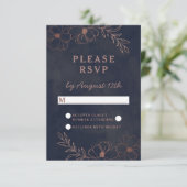 Navy Blauw & Roos Gouden Folie Bruiloft Chique RSV RSVP Kaartje (Staand voorkant)