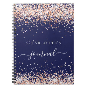 Navy blauw roos gouden naam script tijdschrift notitieboek