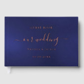 Navy blauw roos gouden script bruiloft gastenboek (Voorkant)
