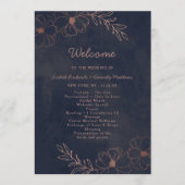 Navy blauw & Roos goudfolie chique huwelijksceremo Programma (Voorkant)