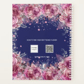 Navy blauw roze bloemen elegante naam 2026 planner (Achterkant)