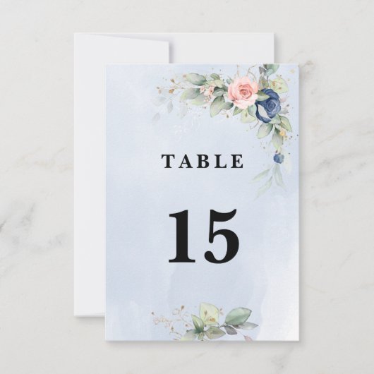 Navy blauw & Roze Blush Tafelnummer Dubbelzijdig (Voorkant)