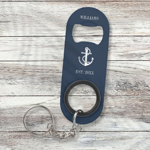 Navy Blauw Scheepsanker Boot Familienaam Mini Flessenopener
