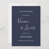 Navy Blauw Script Bruiloft Save the Date (Voorkant)