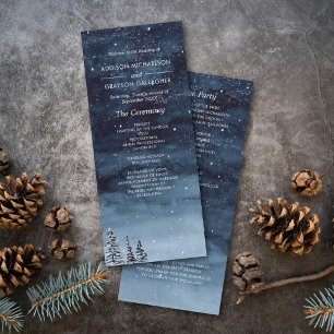 Navy Blauw Sneeuw Winter Nacht Wonderland Bruiloft Programma